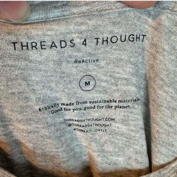 Threads 4 Thought ReActive Gray Crew Neck Short Sleeve T-Shirt Size Medium - Picture 5 of 7